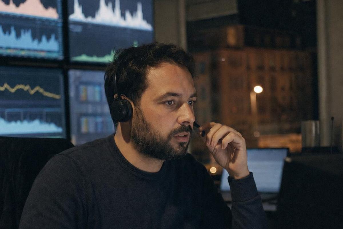 Un technicien répond au téléphone avec un casque devant des écrans de supervision